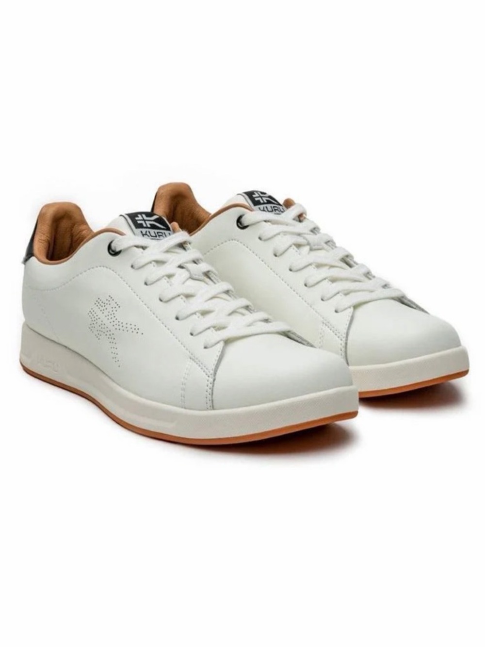 Kuru White Leather‎ Sneaker with Black Heel and Tan Lining